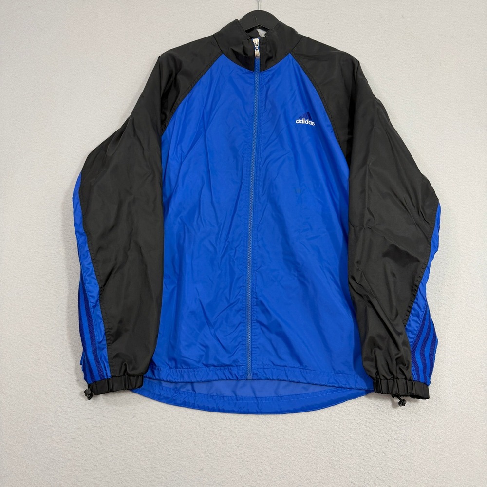 Vintage Adidas Windbreaker Jacket Mens Large Blue Black Full Zip Mesh Lined Logo